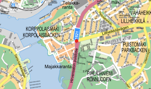 Gatubyggnadsarbete i korsningen mellan Hirvensalo parkväg och Lillheikkilävägen
